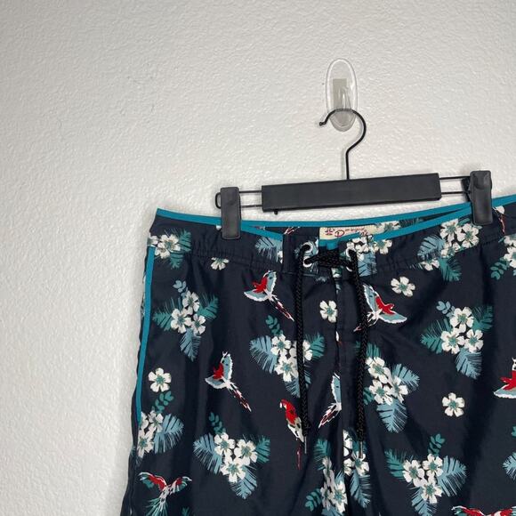 Original Penguin Swimwear Mens Size 30 Blue Bird Floral Volley Swim Board Shorts - Picture 8 of 12